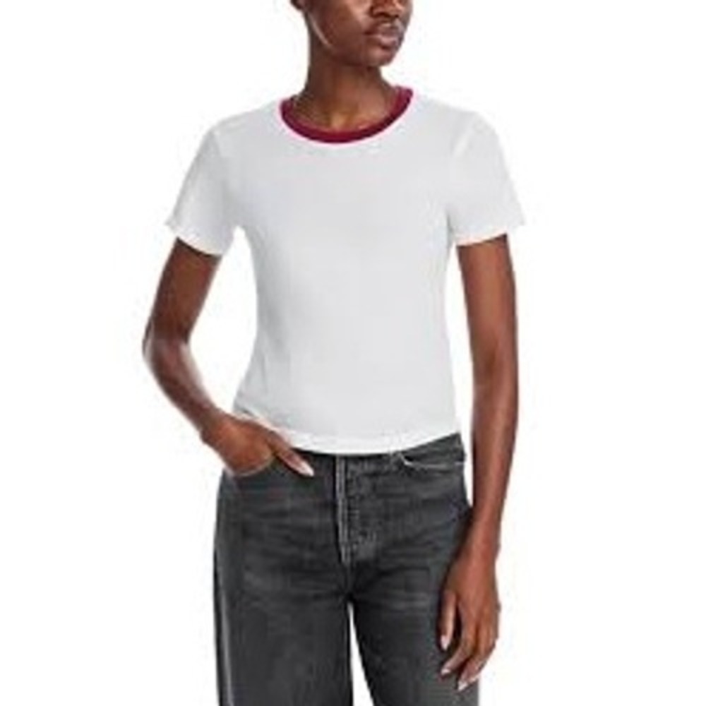 AQUA ATHLETIC White Cotton Ringer Tee Short Sleeve Made in‎ USA XS Classic NWD
